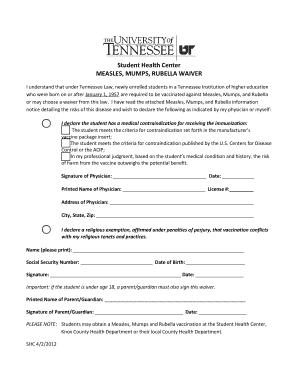 Tennessee MMR Vaccination Waiver