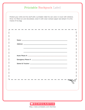 Printable Backpack Label
