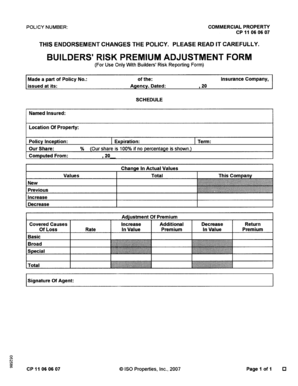 Builders Risk Premium Adjustment Form