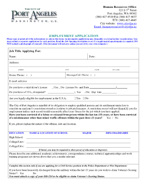 City of Port Angeles Employment Application