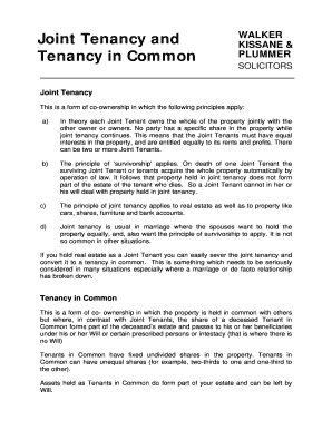 Fillable Online Joint Tenancy and Tenancy in Common - wkp.com.au Fax ...