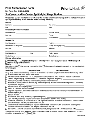 Prior Authorization Form for Sleep Studies