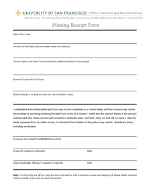 Missing Receipt Form