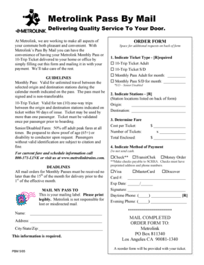 Metrolink Pass By Mail Order Form