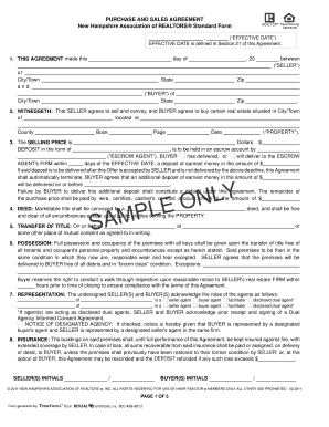 Purchase agreement example - PURCHASE AND SALES AGREEMENT New Hampshire Association of REALTORS Standard Form , ( EFFECTIVE DATE ) EFFECTIVE DATE is defined in Section 21 of this Agreement