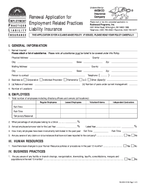Employment Practices Liability Insurance Renewal Application