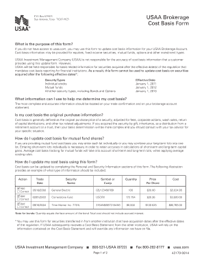 USAA Brokerage Cost Basis Form