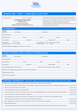 Vehicle Fire Theft Vandalism Claim Form