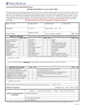 Respirator Medical Evaluation Form