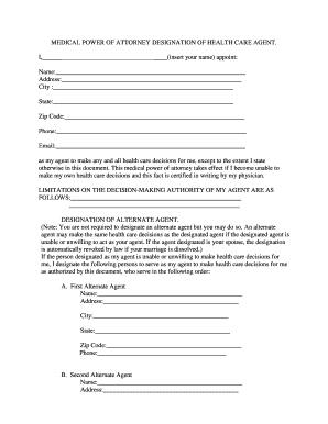 Medical Power of Attorney Designation of Health Care Agent