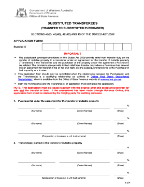Substituted Transferees Application Form