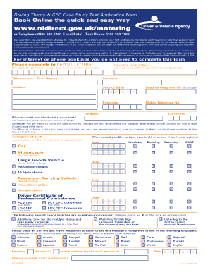Northern Ireland Driving Theory & CPC Case Study Test Application Form