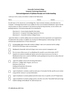 Acknowledgement of Syllabus Receipt and Understanding