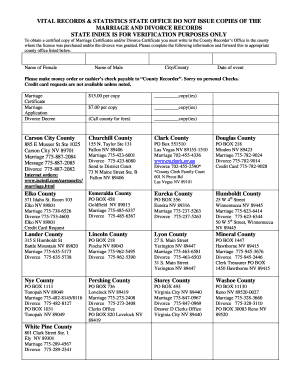 Nevada Marriage and Divorce Records Request Form