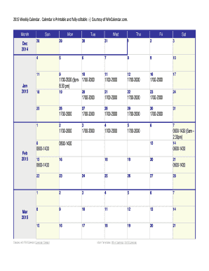 2015 Weekly Calendar Template - pencol