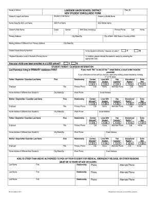 Lakeside Union School District New Student Enrollment Form