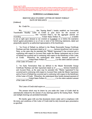 Irrevocable Standby Letter of Credit