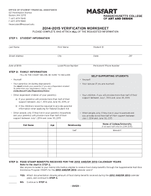2014–2015 Verification Worksheet