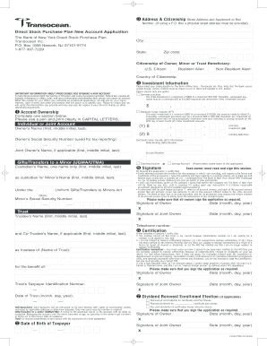 Transocean Inc. Direct Stock Purchase Plan Application