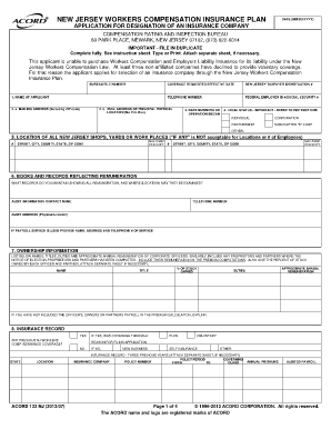 New Jersey Workers Compensation Insurance Plan Application