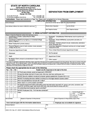North Carolina Separation from Employment Form