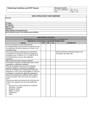 Site Initiation Visit Report Form