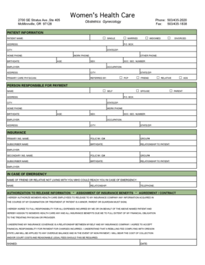 Women's Health Care Patient Information Form