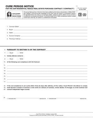 Cure Period Notice for Residential Resale Contract