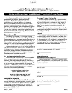 Notice And Consent Form for HIV Testing