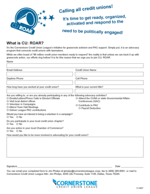 CU ROAR Credit Union Advocacy Form