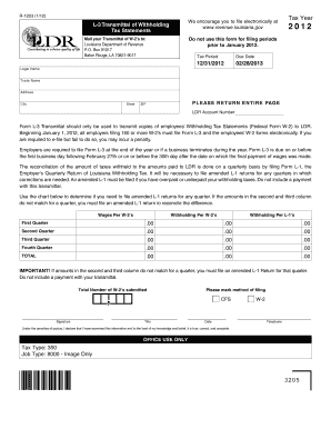 Louisiana Form L-3 Transmittal of Withholding