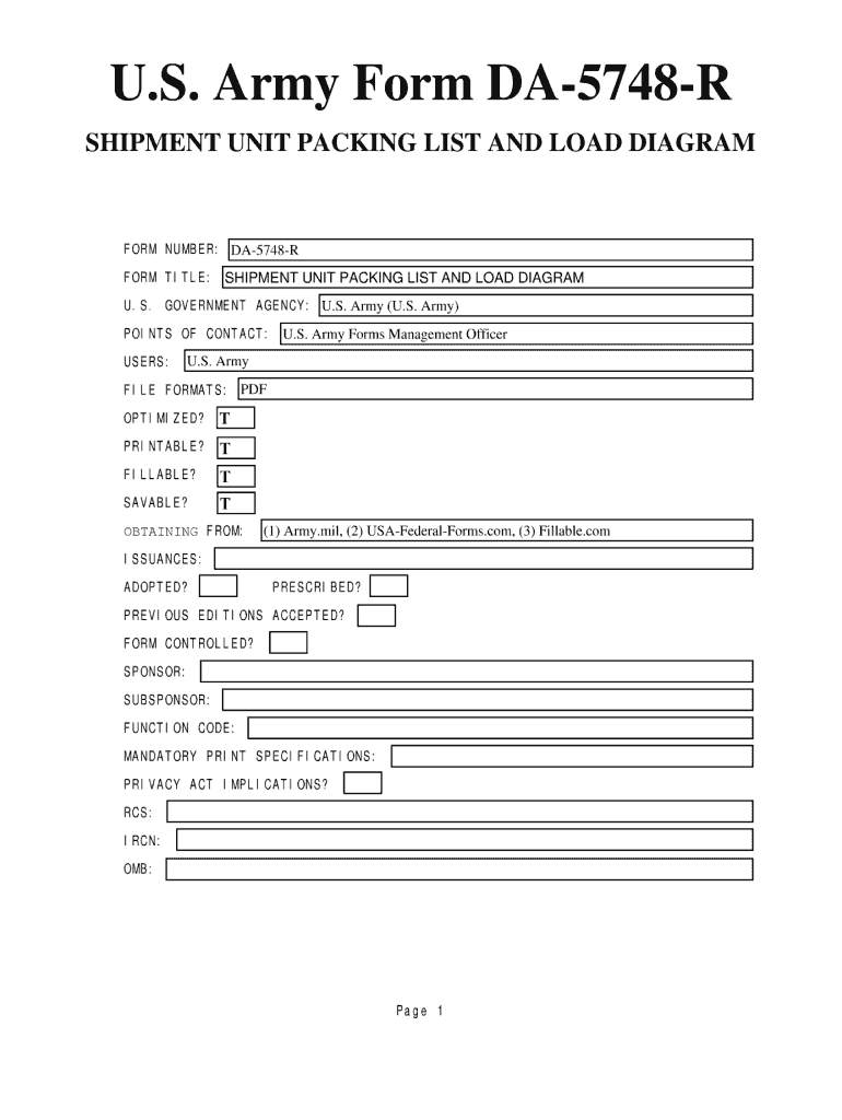 Da Form 5748 R - Fill Online, Printable, Fillable, Blank | pdfFiller