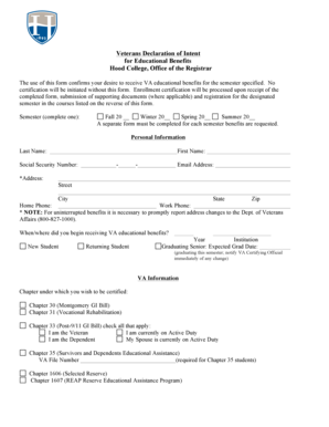 Veterans Declaration of Intent for Educational Benefits