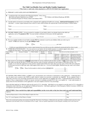 Ohio Child Care/Healthy Start Supplement Form