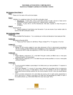 Fillable Online Manufacturer S Affidavit Instructions Nexteer Automotive Fax Email Print Manufacturer S Affidavit Template Fillable