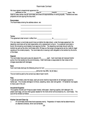 Fillable Online radford Roommate contract PDF Fax Email Print - pdfFiller