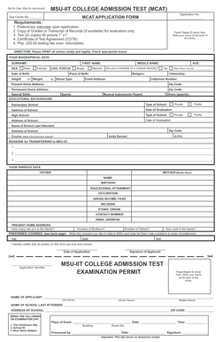 MSU-IIT College Admission Test Application Form