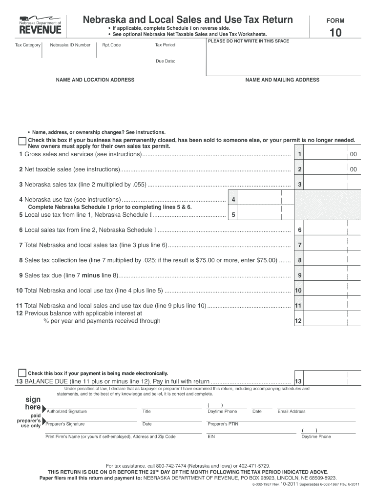 nebraska sales tax form 10 Preview on Page 1