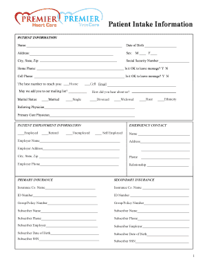 Premier Heart Care Patient Intake Form