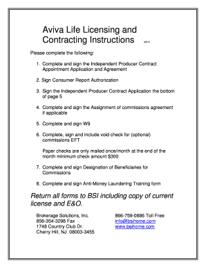 Aviva Independent Producer Contract Application