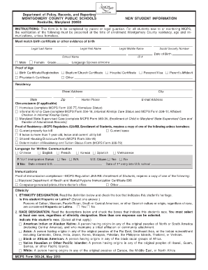 Montgomery County Public Schools New Student Information Form