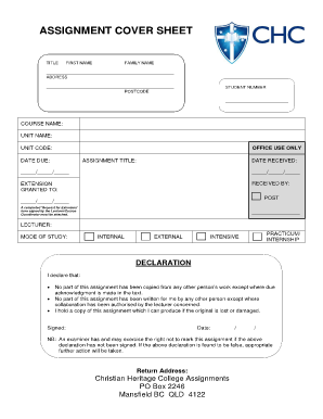 Assignment Cover Sheet - Christian Heritage College