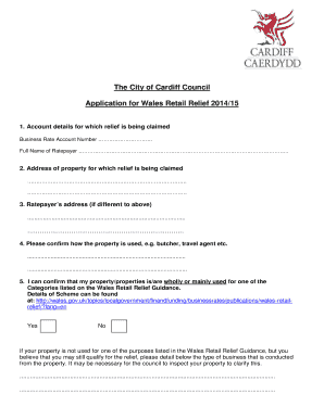 Wales Retail Relief Application 2014/15