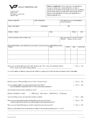 Valley Proteins Employment Application Form