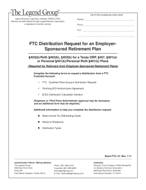 FTC Qualified Plans Account Distribution Request