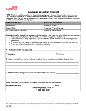 Coverage Exception Request Form