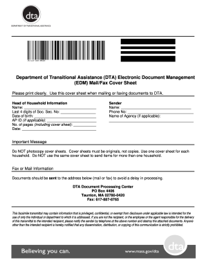 Fax cover sheet samples - dta fax cover sheet