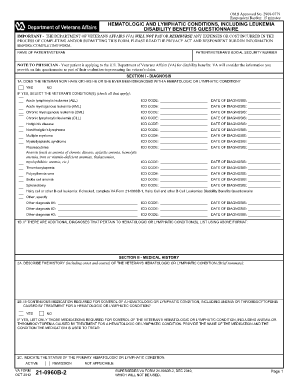 VA Form 21-0960B-2 Hematologic and Lymphatic Conditions Disability Benefits Questionnaire
