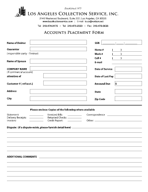 Accounts Placement Form