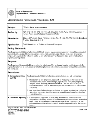 DCS Policy 4.20, Workplace Harassment - TN.gov - tn